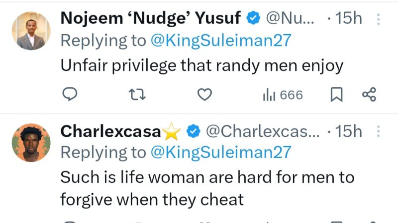 “We should start addressing the main problem instead of telling people to tolerate nonsense” Man condemns double-standard reaction to men and women cheating